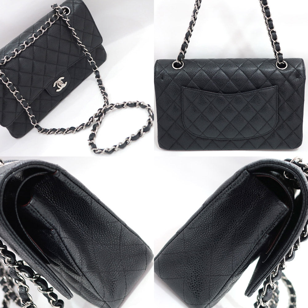 Chanel Bag Matrasse 25 A01112 Chain Shoulder CC Mark W Flap Caviar S BK/SV G Women 19th Eight-digit Card Bag Box