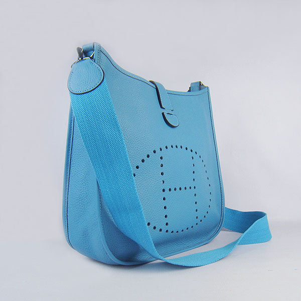 Luxury Hermes Evelyne I handbag light blue silver