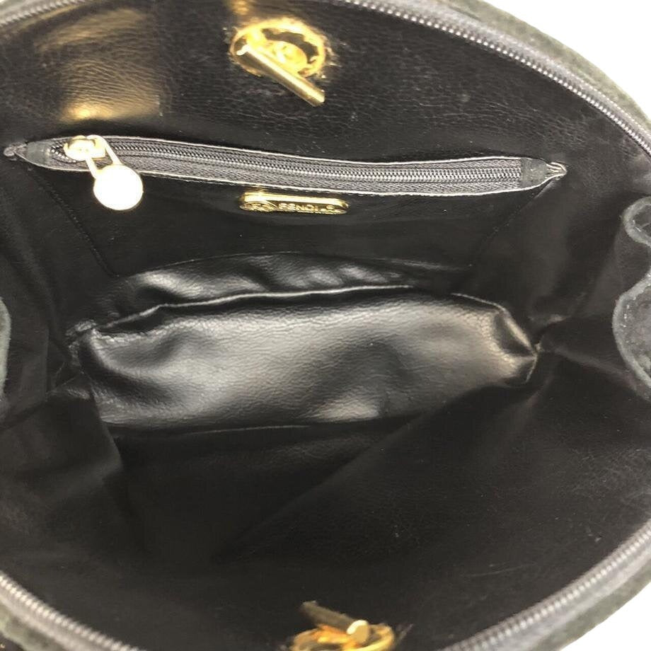 Fendi, black quilted suede with a 'pasta' or ' ' design, two way, sling style- clutch or cross body bag with gold 'pasta' accent beads
