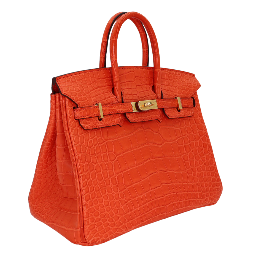 Hermes25cm Birkin Orange Poppy Matte Alligator Gold Hardware