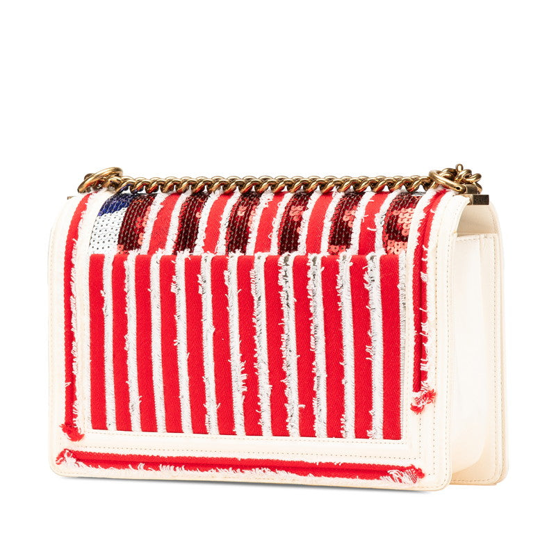 Chanel Boy Chanel Coco Mark CUBA Lambskin Sequin Canvas Shoulder Bag