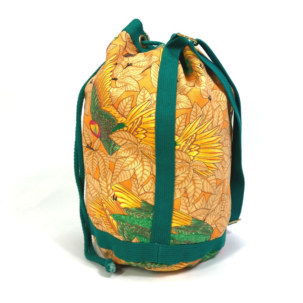 HERMES Shoulder Bag canvas green Bird pattern purse Women