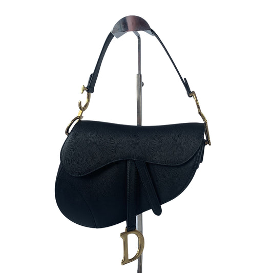 Dior Saddle Black Medium Grained Leather Handbag with Gold Hardware