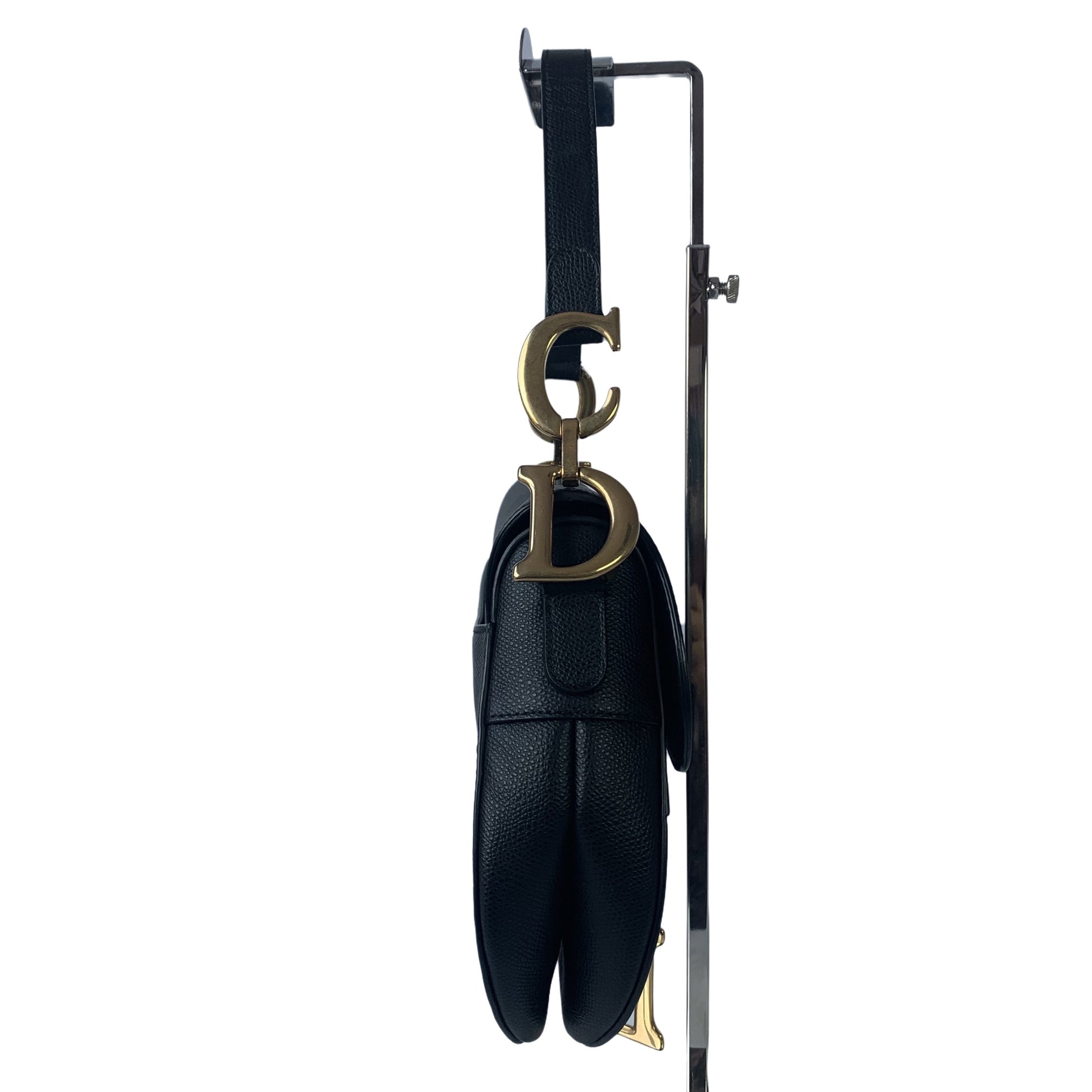 Dior Saddle Black Medium Grained Leather Handbag with Gold Hardware