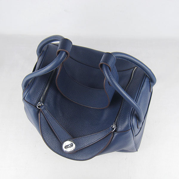 Luxury Hermes Lindy 34cm handbag 6208 dark blue Silver