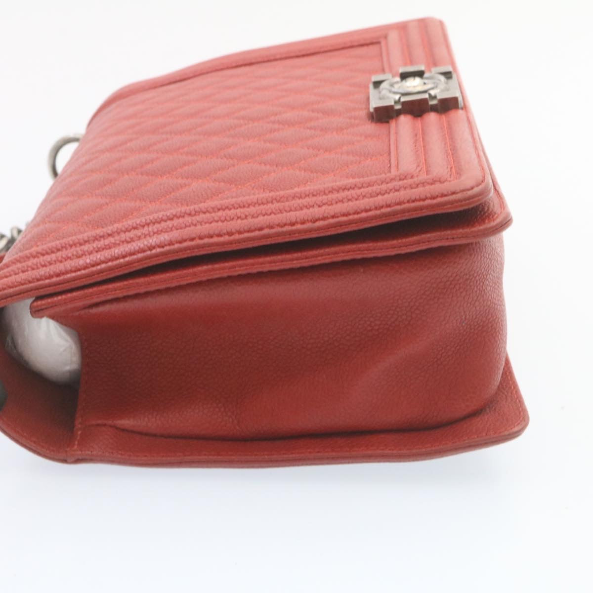 CHANEL Boy Matelasse Chain Flap Shoulder Bag Leather Red CC Auth 28281A