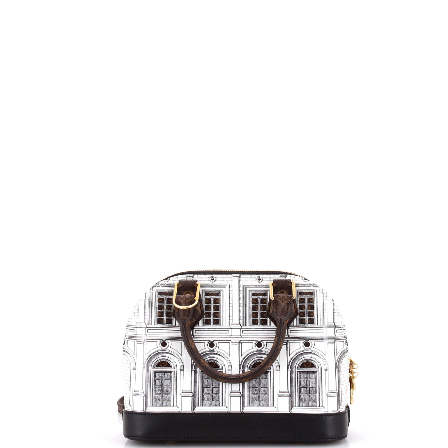 Louis Vuitton Alma Handbag Limited Edition Fornasetti Architettura Print Leather and Monogram Canvas BB