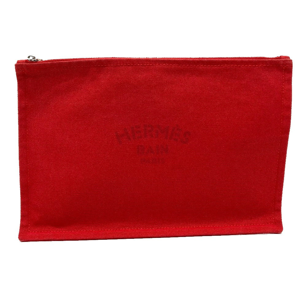 HERMES Pouch cotton Red Flat fastener Yachting GM unisex(Unisex)