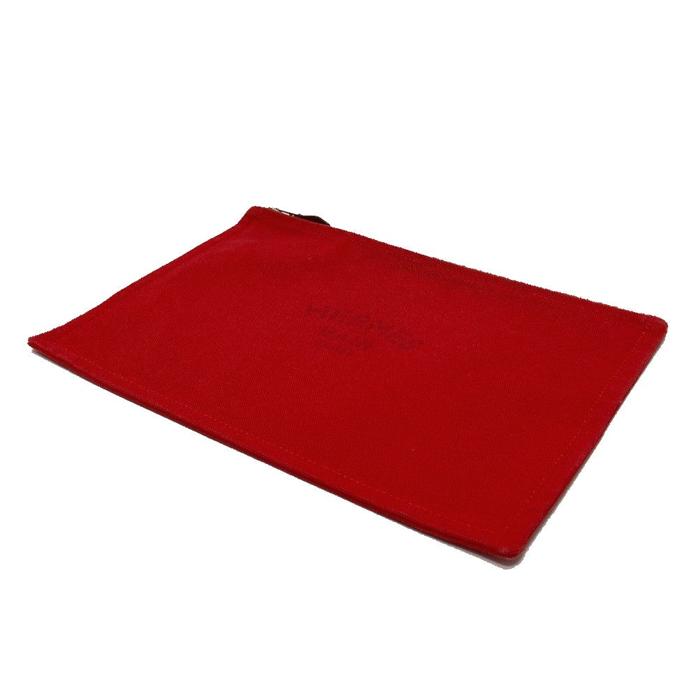 HERMES Pouch cotton Red Flat fastener Yachting GM unisex(Unisex)