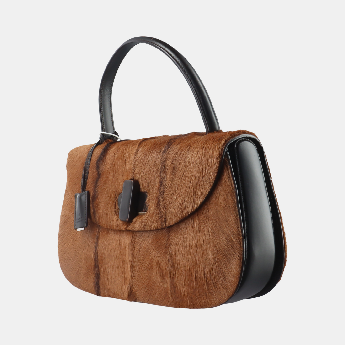 Gucci Bamboo 1947 Top Handle Bag Leather Medium Brown Pony-style Calfskin Leather