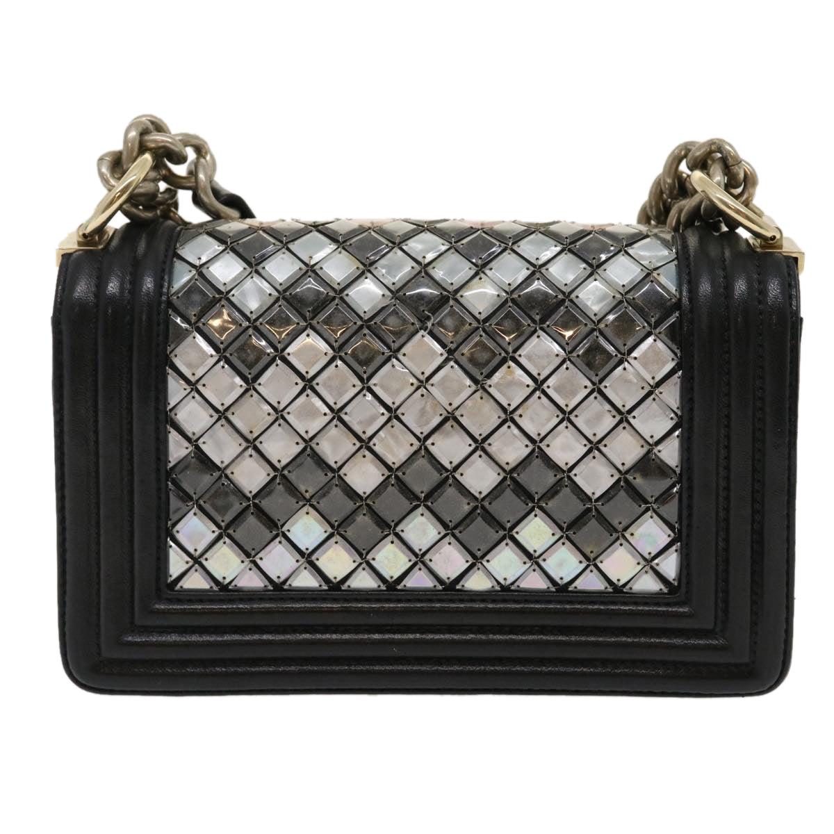 CHANEL Boy Chain Shoulder Bag Tile Black Multicolor CC Auth 29551A