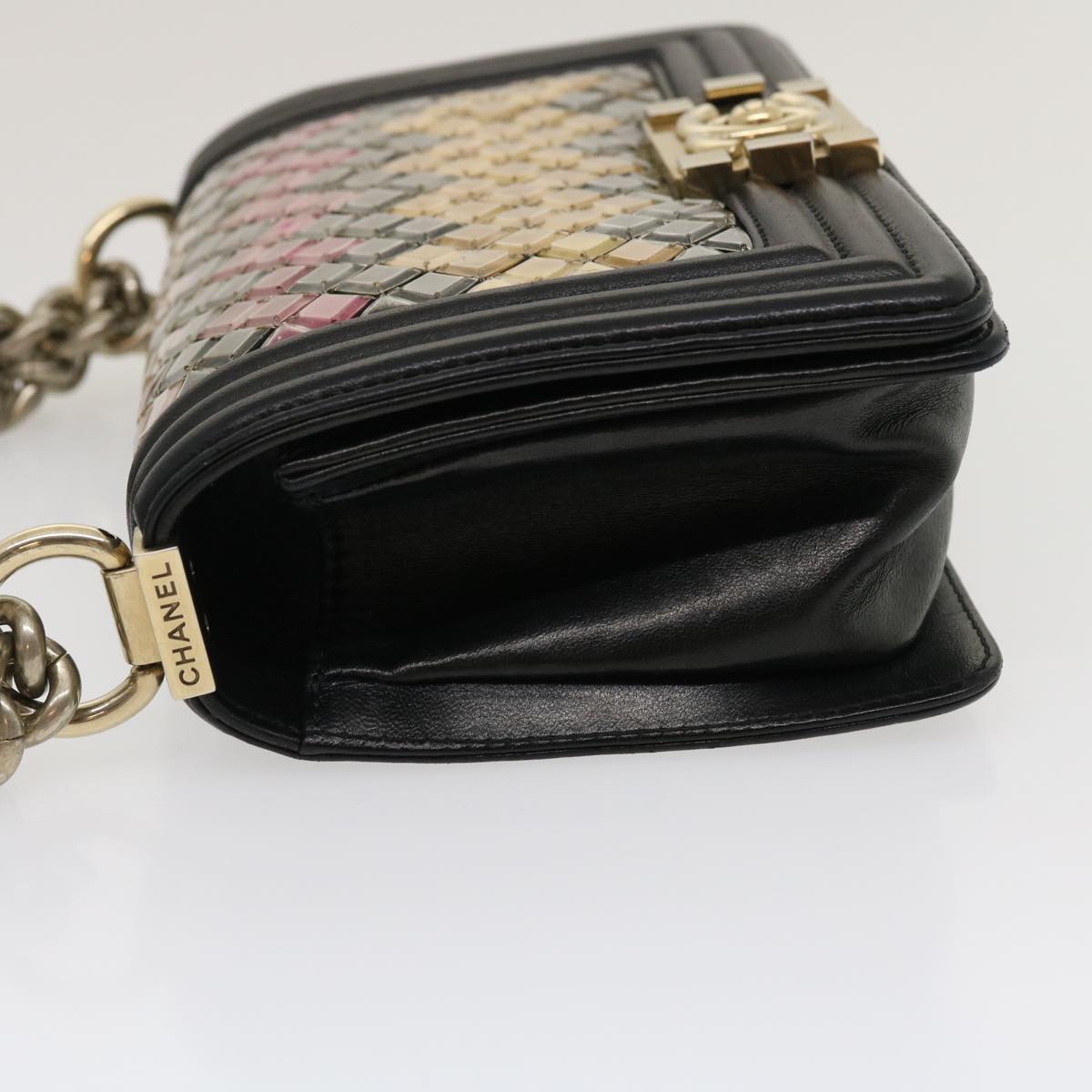 CHANEL Boy Chain Shoulder Bag Tile Black Multicolor CC Auth 29551A