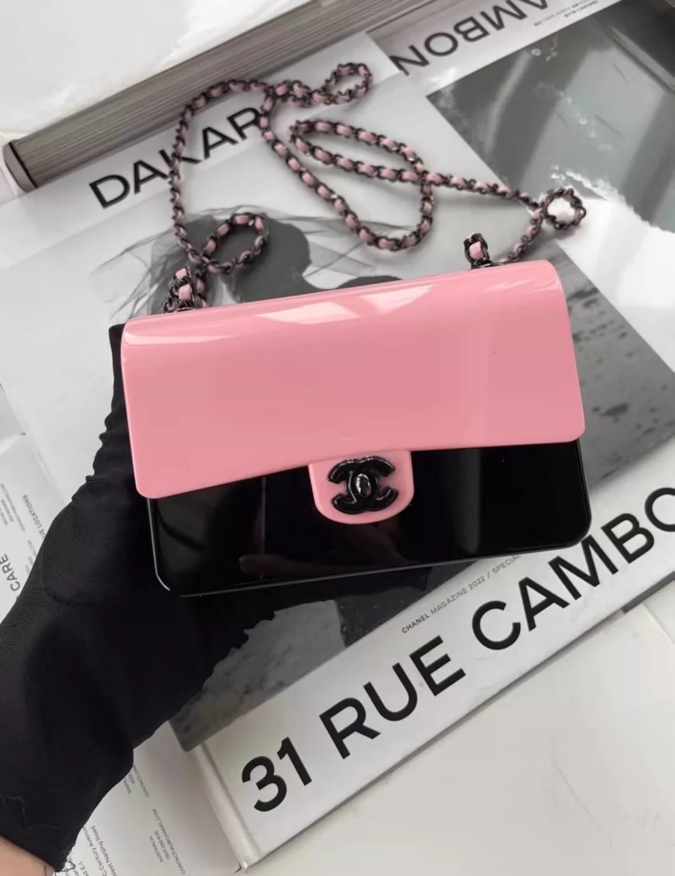 Chanel 21 black and Pink acrylic box minaudiÃ¨re