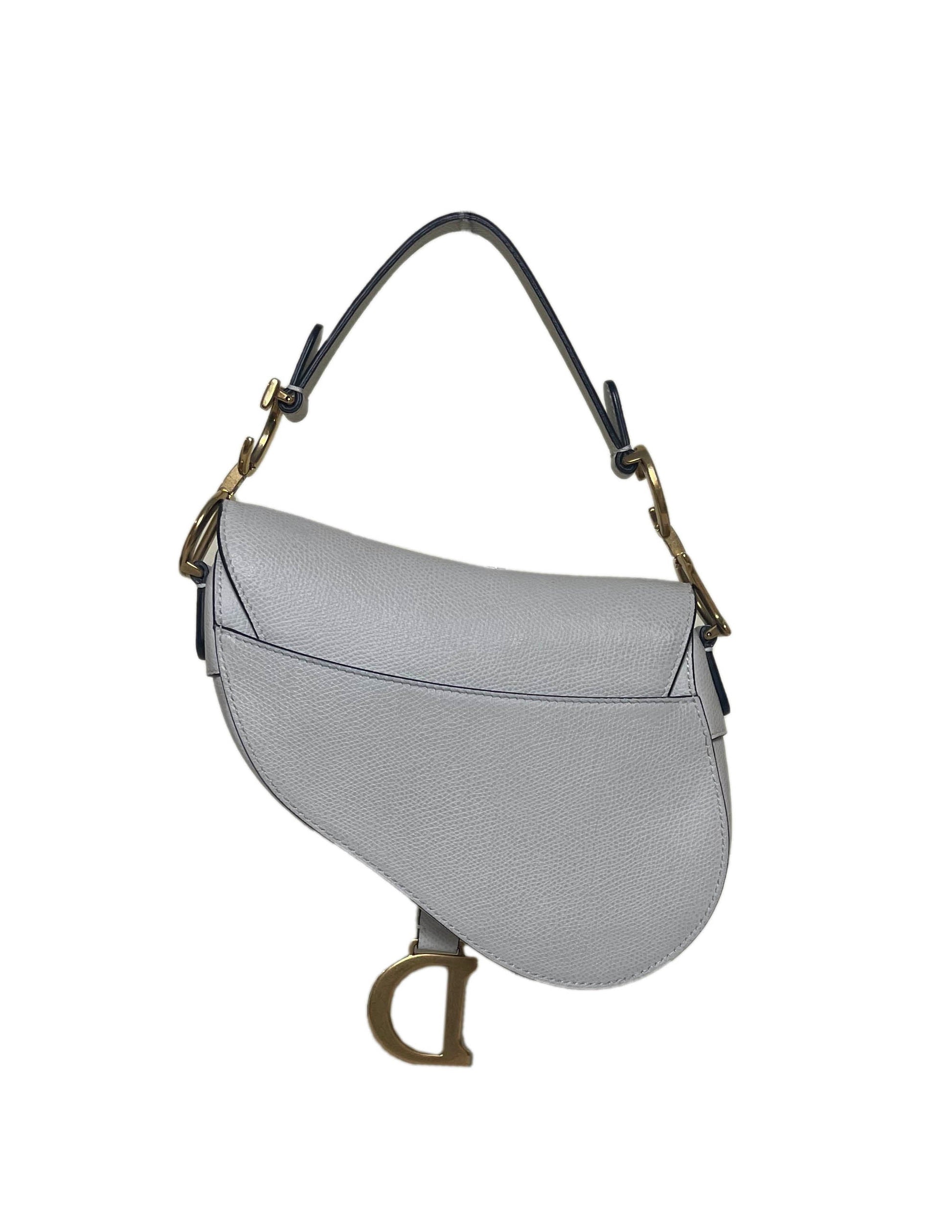 Dior White Grained Calfskin Leather Mini Saddle Bag