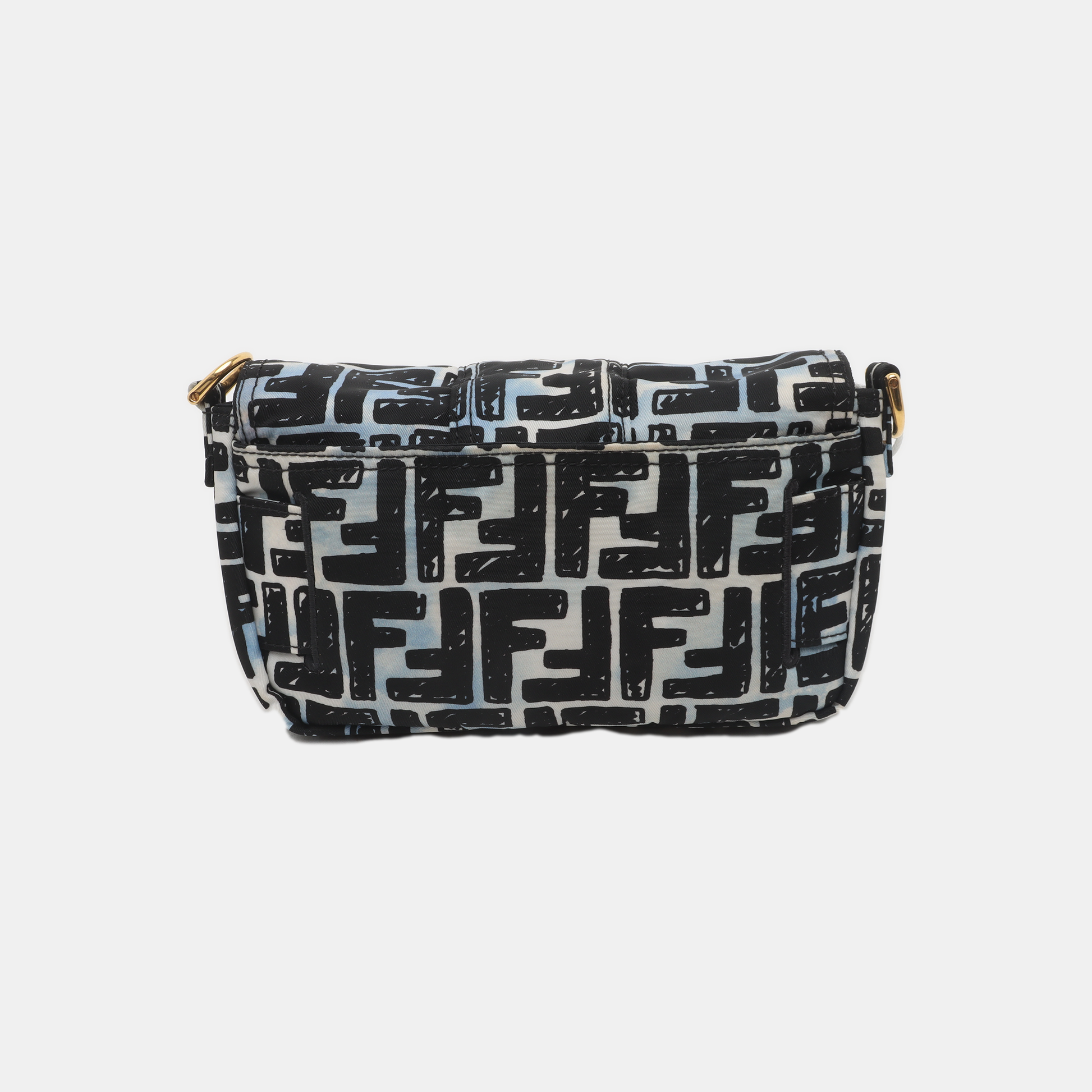 Fendi Baguette Mini Blue Black Zucca Nylon Gold Hardware Two-way Carry Bag
