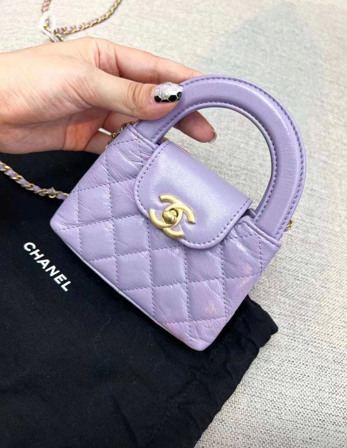 Chanel 24P Mini o Kelly Purple Quilted Calfskin Brushed Gold Hardware Brand New