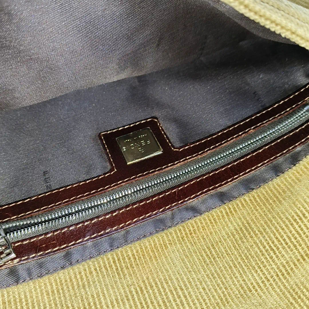 FENDI Baguette Corduroy Beige Brown Shoulder Bag