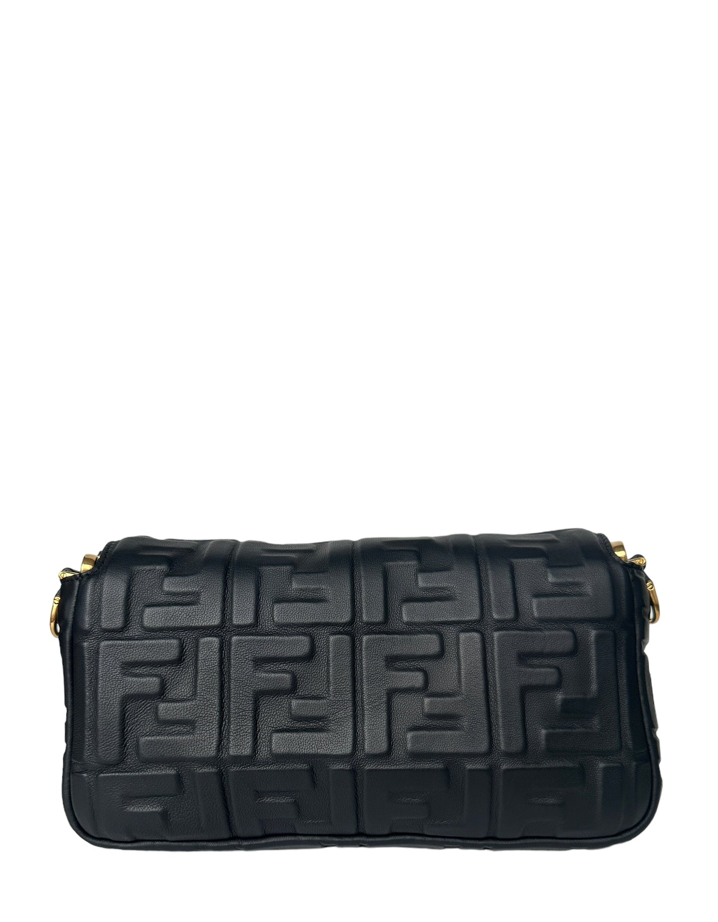 Fendi Black Embossed Logo 1974 Medium Baguette NM Bag