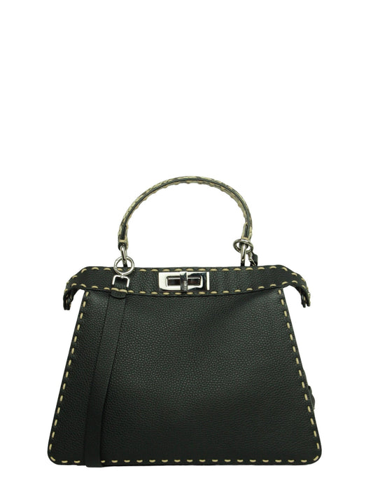 Fendi Black Selleria Peekaboo Satchel Bag w/ Snakeskin Handle