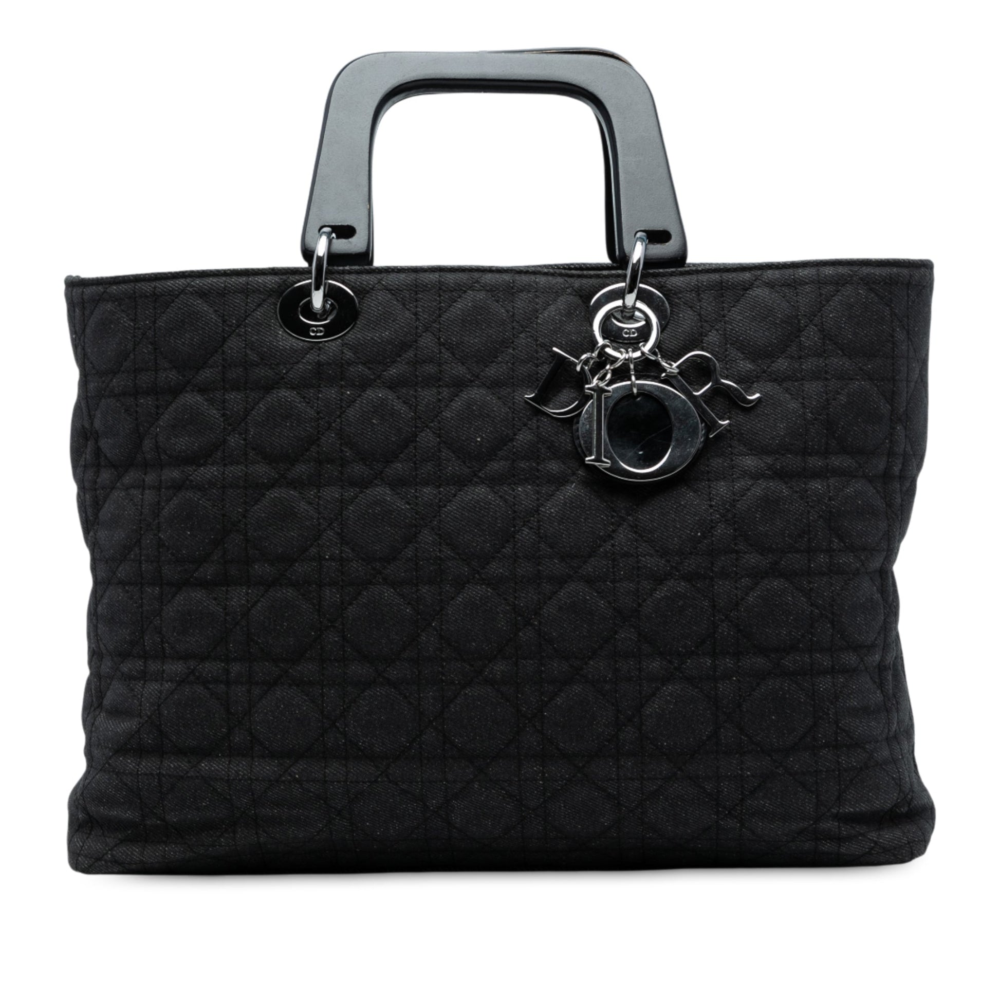 Black Dior Extra Large Denim Cannage Lady Dior Satchel