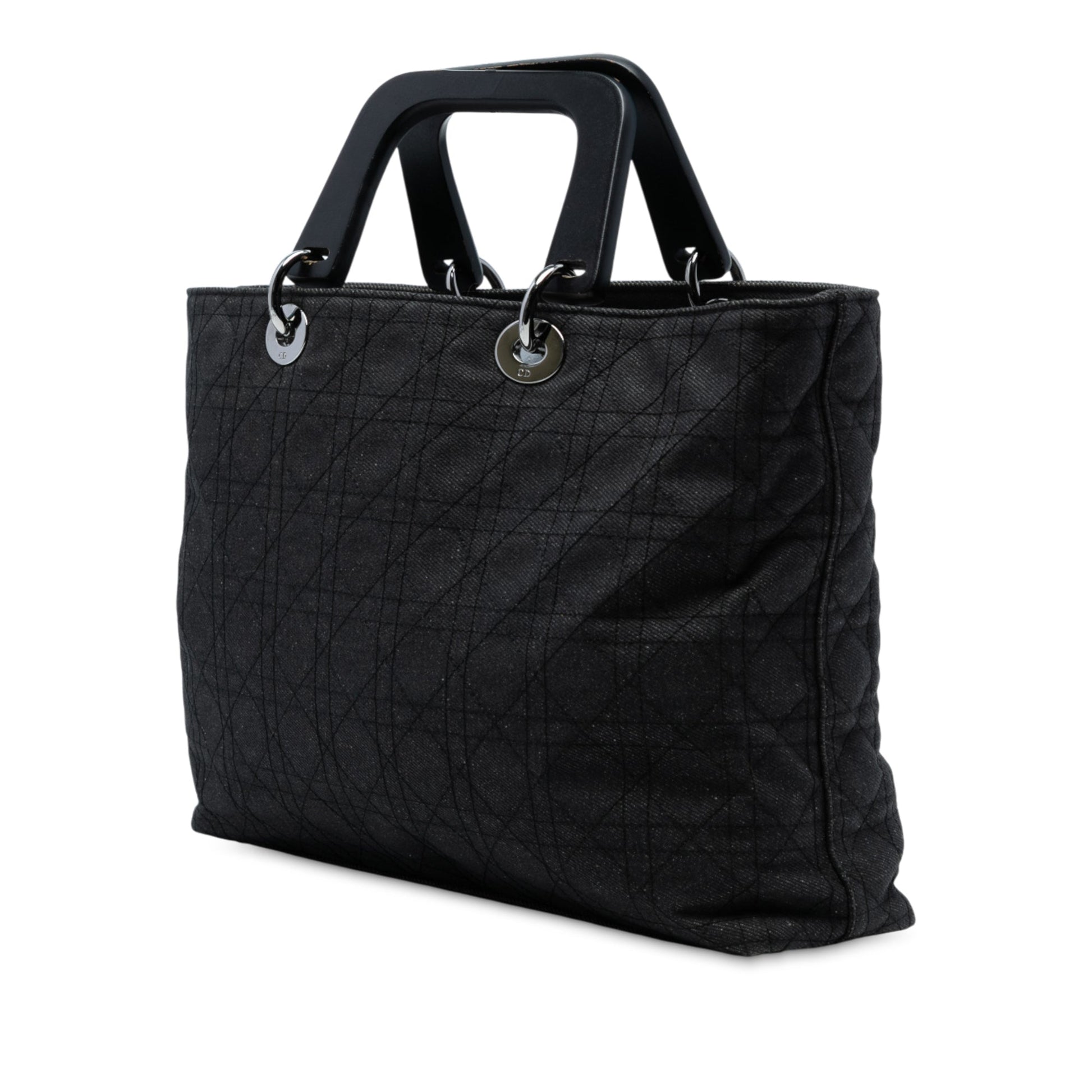 Black Dior Extra Large Denim Cannage Lady Dior Satchel