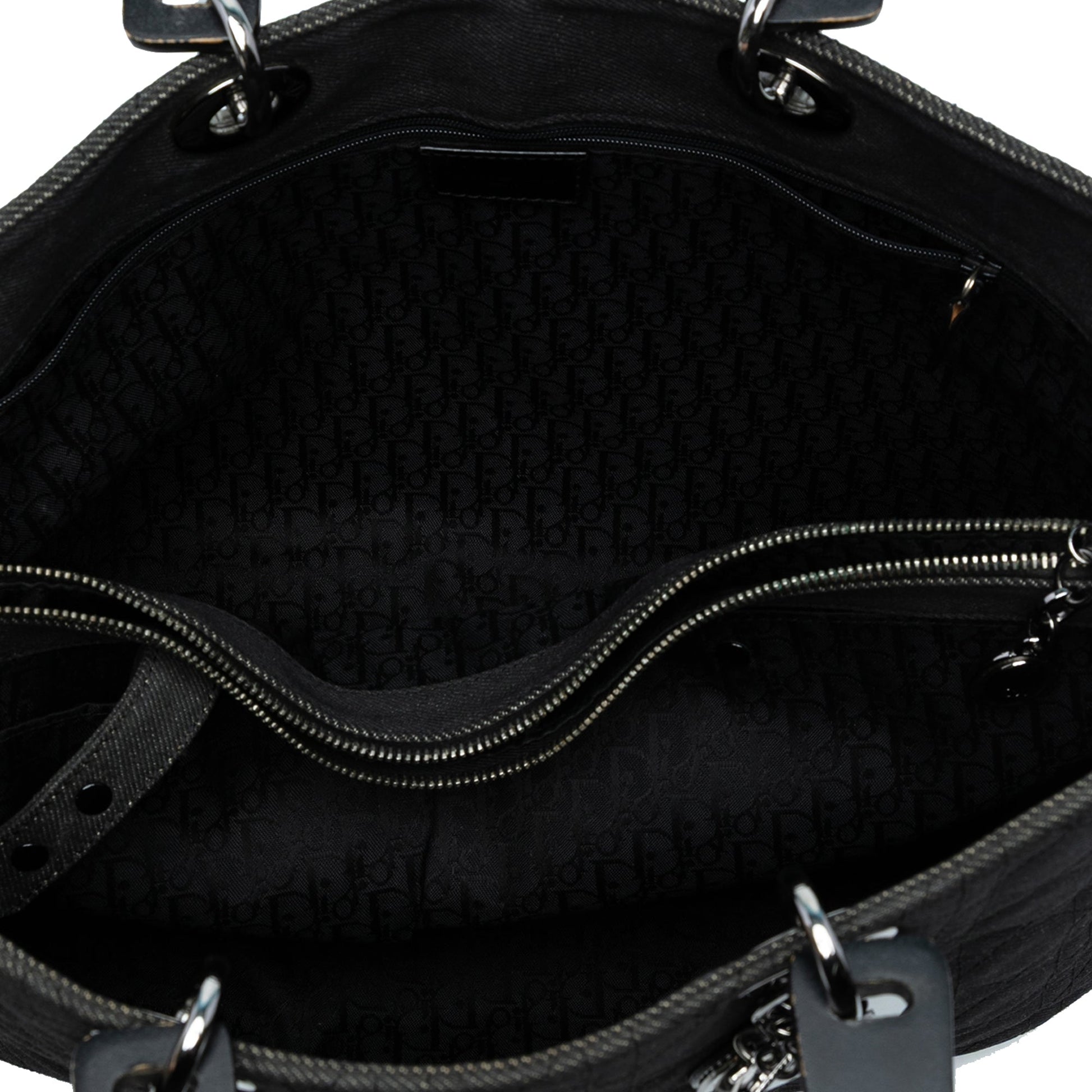 Black Dior Extra Large Denim Cannage Lady Dior Satchel