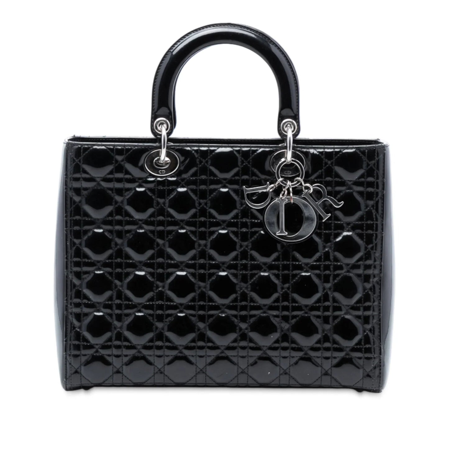 Black Dior Large Patent Cannage Lady Dior Satchel