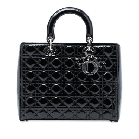 Black Dior Large Patent Cannage Lady Dior Satchel