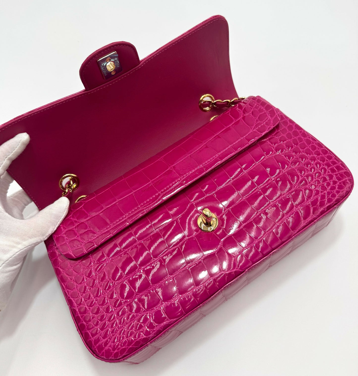 Chanel Medium Pink Crocodile Flap Bag