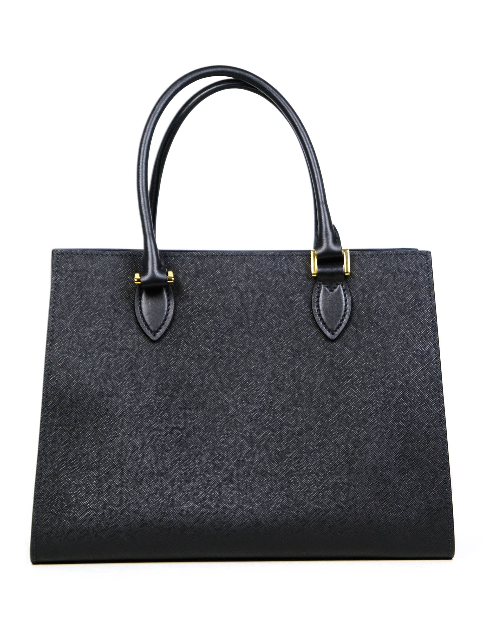 Prada Black Saffiano Leather Lux Convertible Tote Bag w/ Strap 1BA118