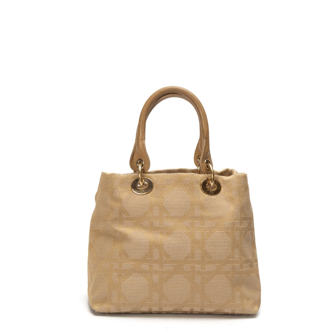 Dior Lady Dior Leather Canvas Tote