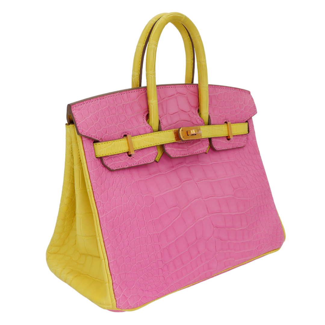 Hermes25cm Birkin HSS Bubblegum/ Mimosa Matte Alligator Brushed Gold Hardware