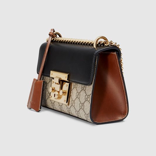 Gucci Padlock Small GG Supreme Canvas Shoulder Bag Black/Brown