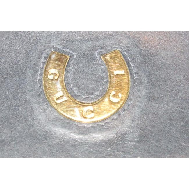 Gucci Navy Blue Leather With Gucci Logo Gold Horseshoe Continental Accent Wallet