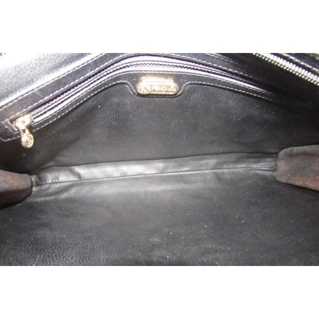 Fendi Line Two Way Style Purses Black Leather With Embossed Janus Head Design Cross Body Bag