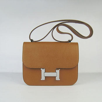 Luxury Hermes Constance Cowskin Leather Bag light coffee silver