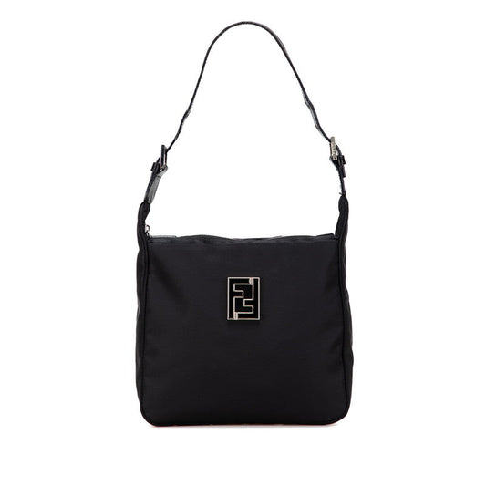 Fendi FF Logo Nylon Leather Shoulder Bag