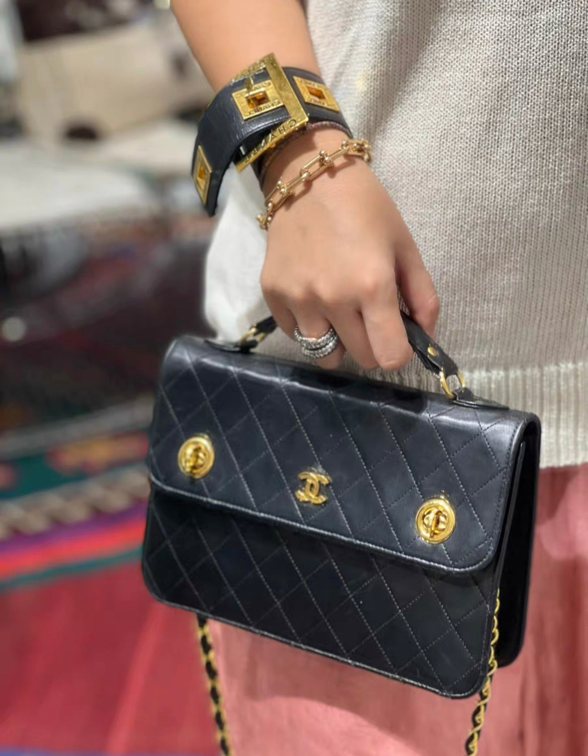 Rare Chanel Timeless Classic CC Double Turn Lock Bag