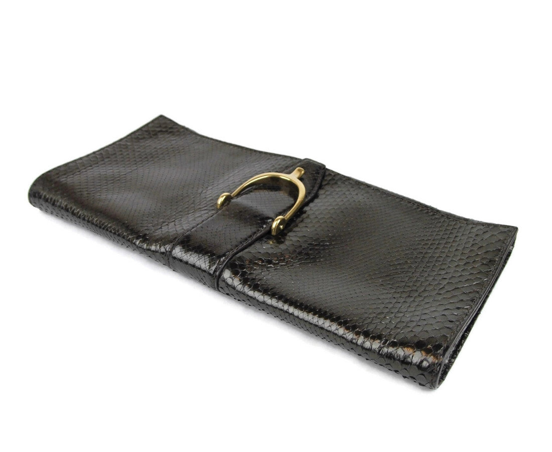 Gucci Soft Stirrup Dark Green Python Large Clutch Bag
