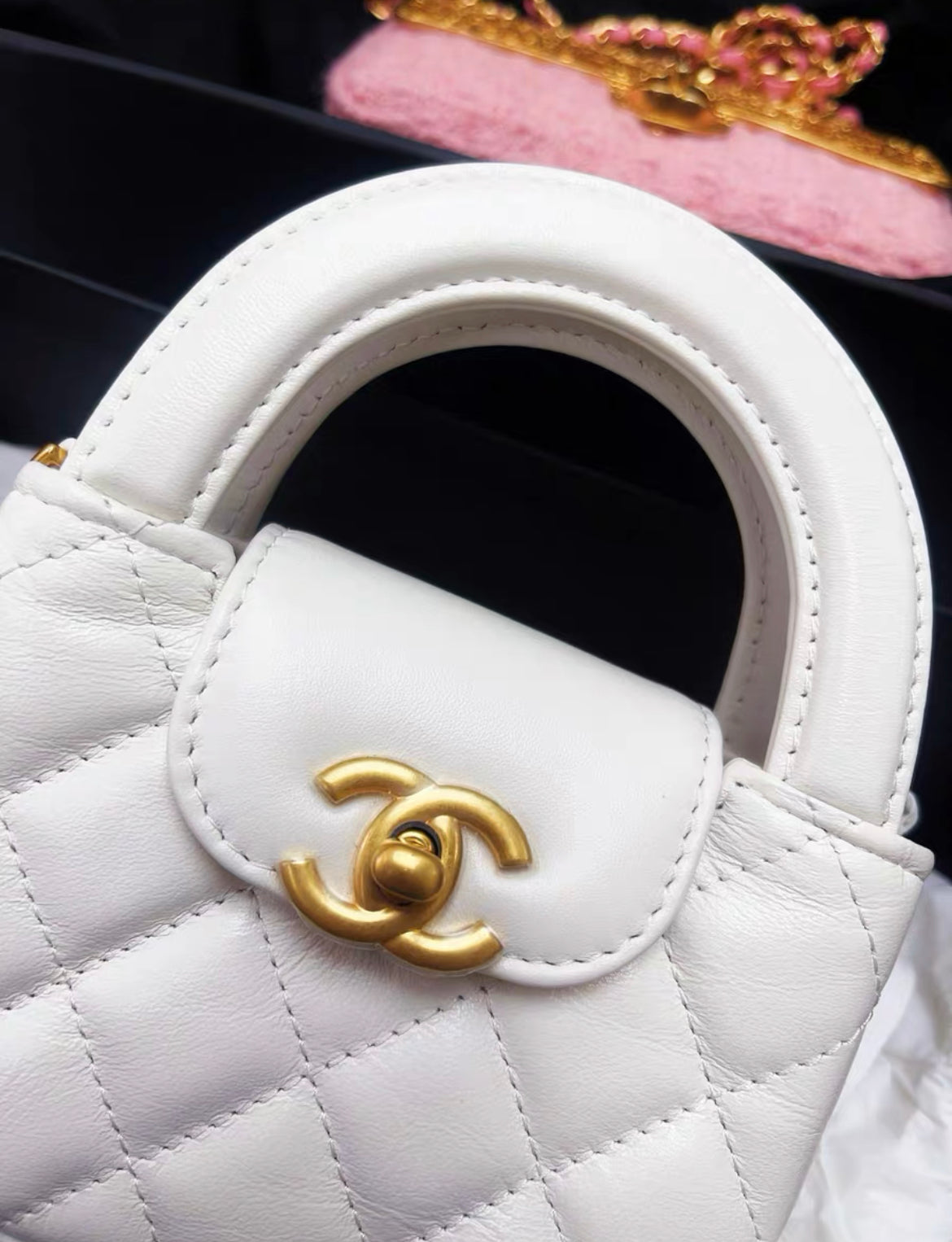 Chanel 24P Mini o Kelly white Quilted Calfskin Brushed Gold Hardware