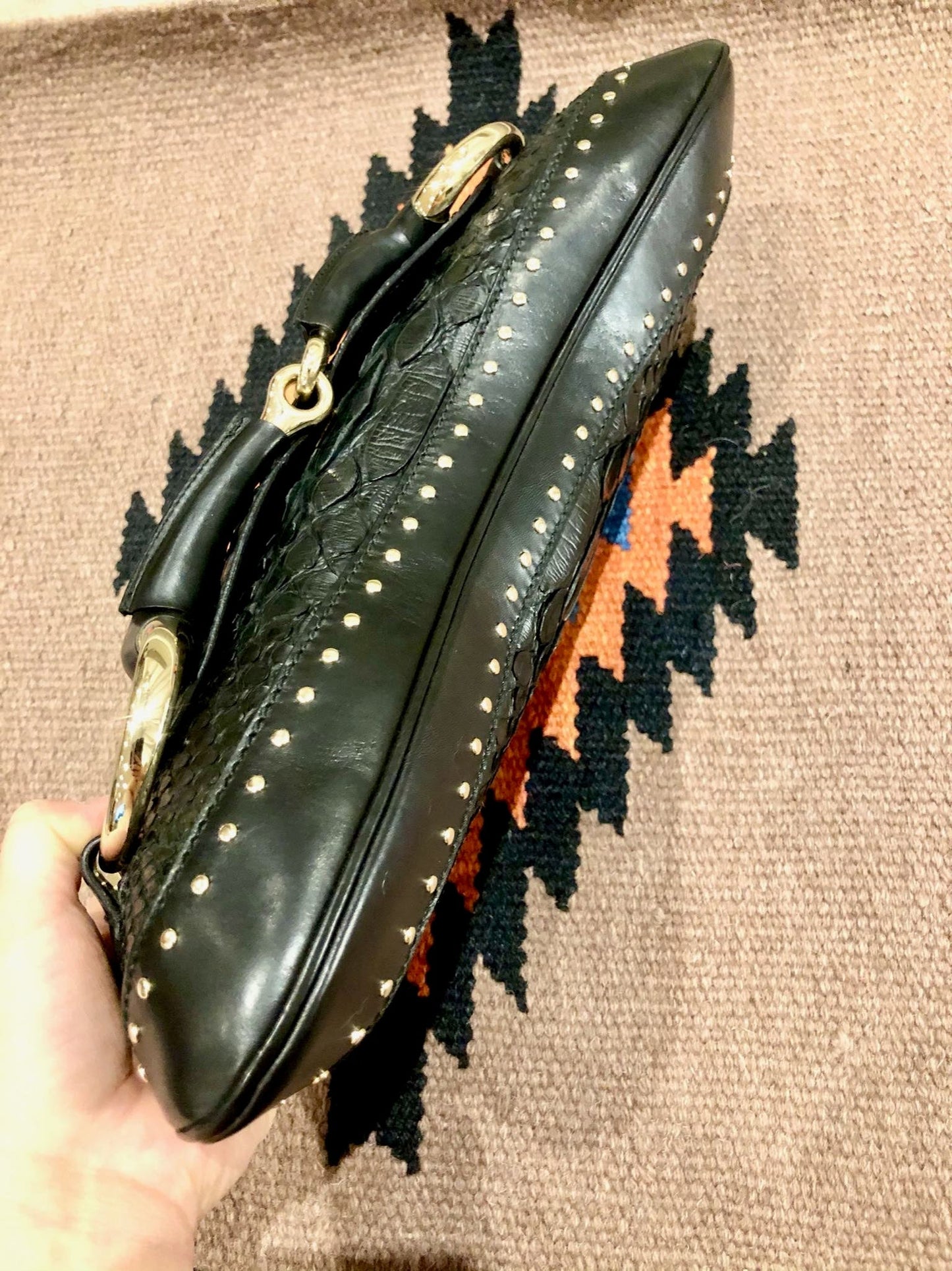 Gucci Horsebit 1955 Chain Shoulder bag Large Black Crocodile Leather