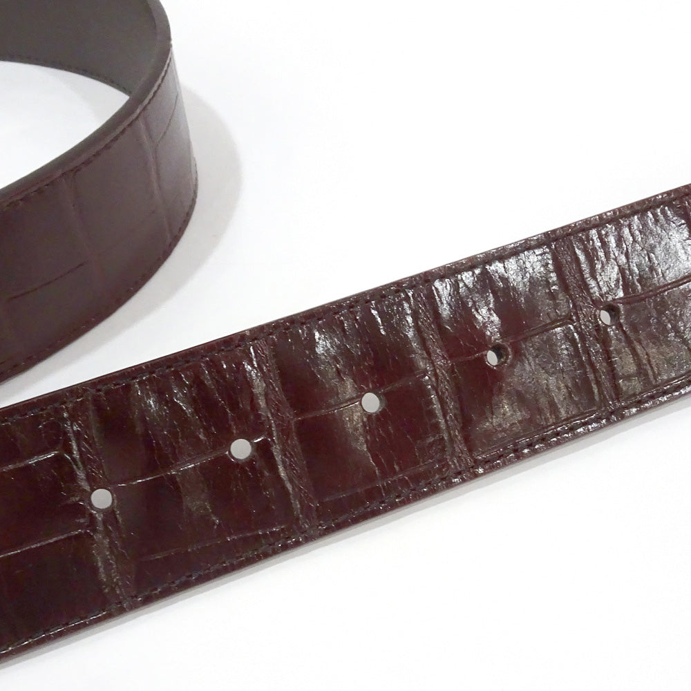 Louis Vuitton Belt Sanctuary LV Initial 40MM M6135U Brown Silver Crocodile 36 90cm Mens