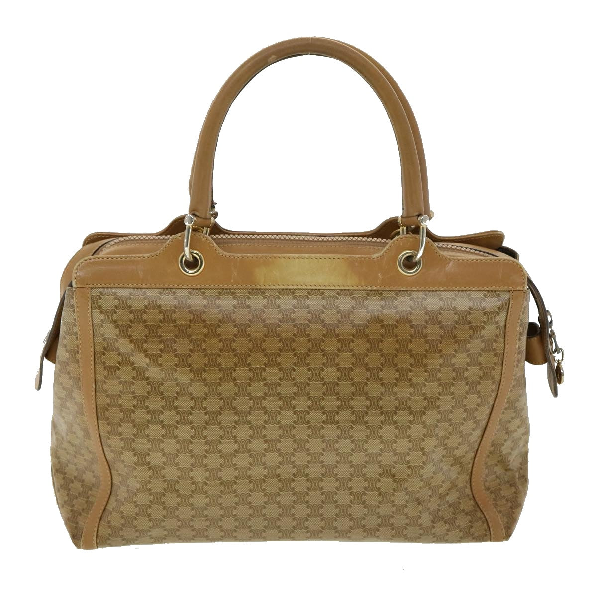 Luxury CELINE Macadam Canvas Hand Bag PVC Leather Beige 31582