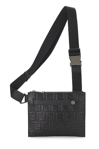 Fendi, Black Zucca Embossed Leather Messenger, Black