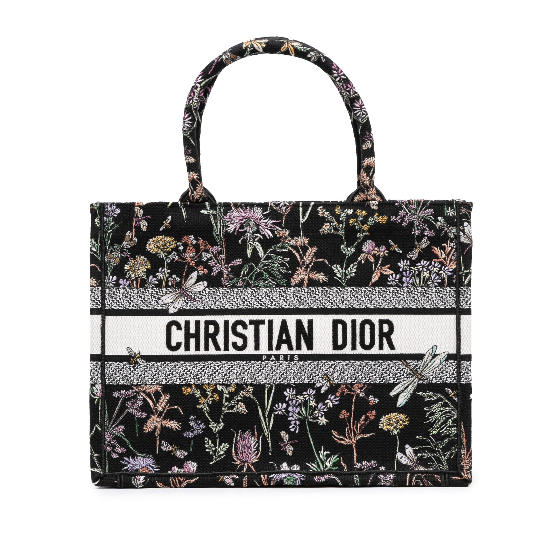 Black Dior Medium Embroidered Canvas Herbarium Book Tote