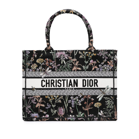 Black Dior Medium Embroidered Canvas Herbarium Book Tote