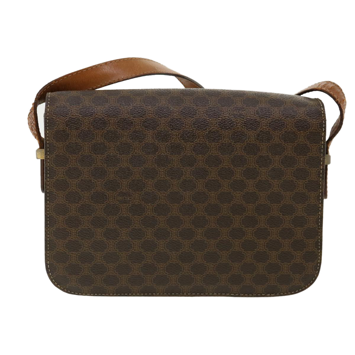 Luxury CELINE Macadam Canvas Shoulder Bag PVC Leather Brown 32152