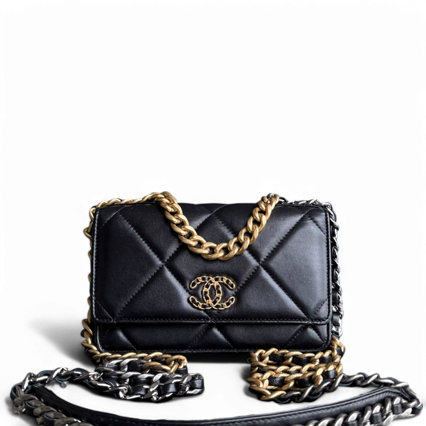 Chanel C19 WOC - 19 Bag Wallet On Chain Quilted Lambskin Black Two Tone Gold Hardware Microchip