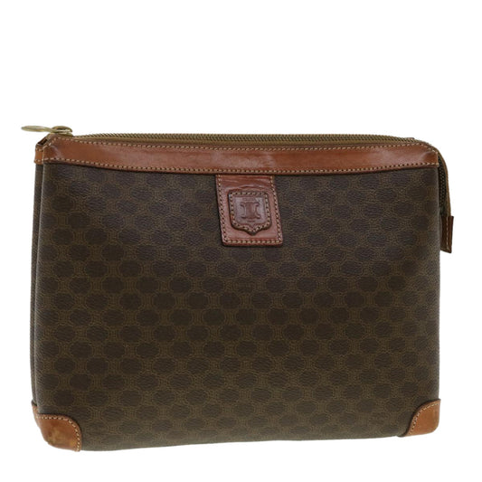 Luxury CELINE Macadam Canvas Pouch PVC Leather Brown 33273