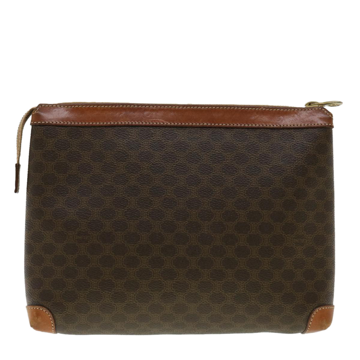 Luxury CELINE Macadam Canvas Pouch PVC Leather Brown 33273